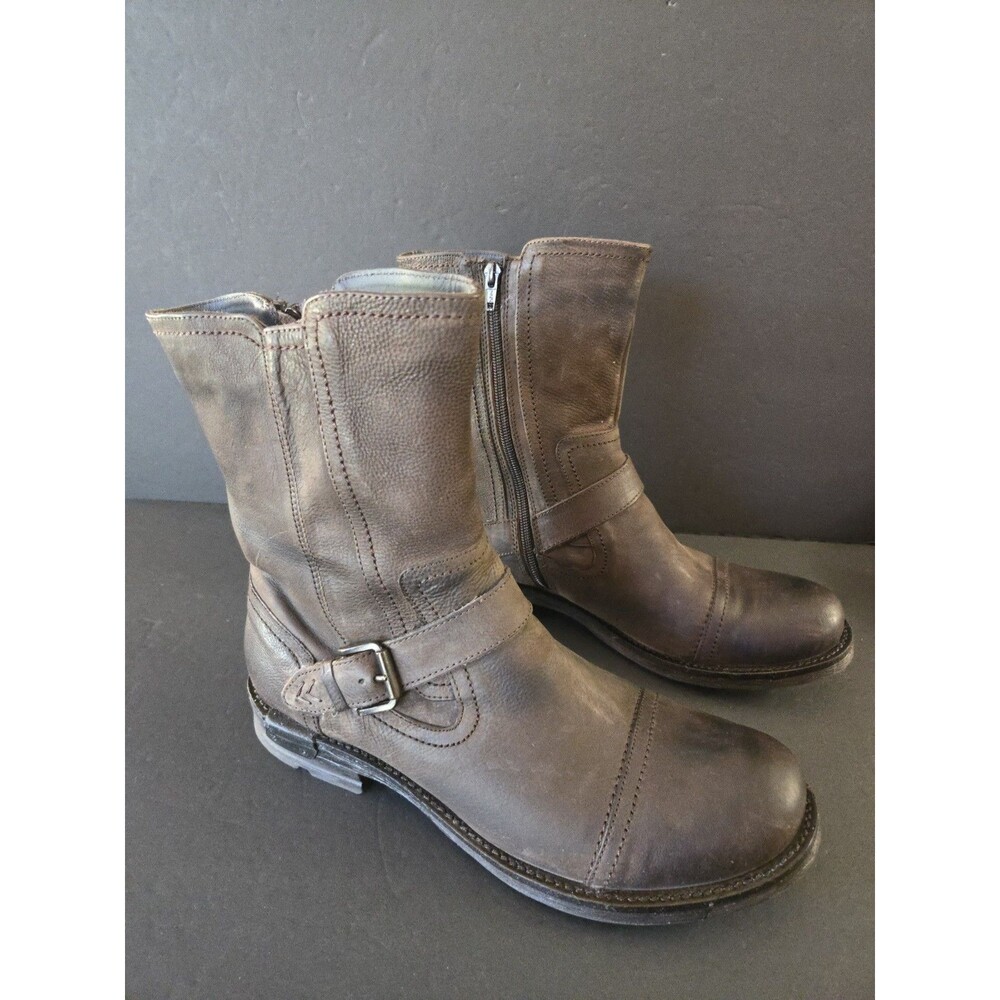 Kenneth Cole Reaction RevTheEngine 10 Men Brown Leather SideZip Motorcycle Boots